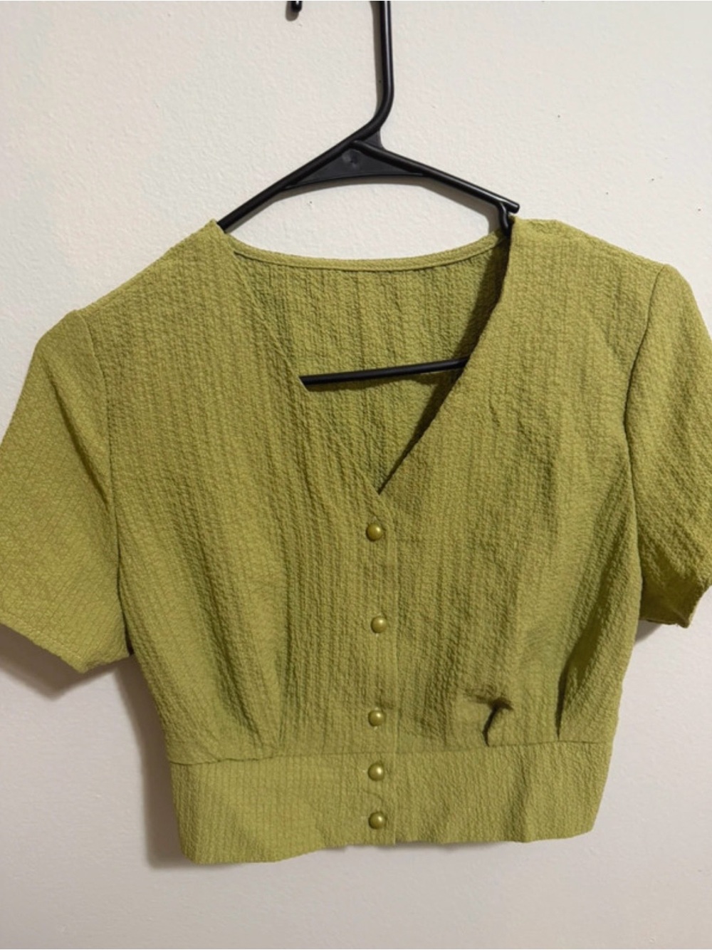 Olive Short-Sleeve Button Crop Dress Top